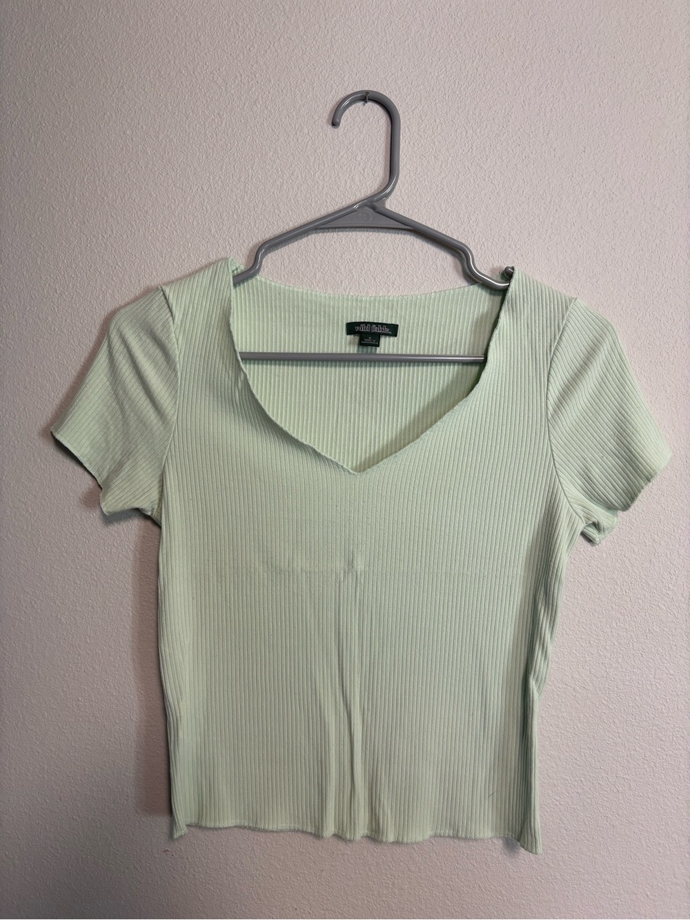 wild fable Light Mint Ribbed V-Neck Short Sleeve Top